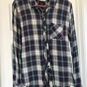 Rails Men's Navy, White & Green Plaid Button-Down Shirt